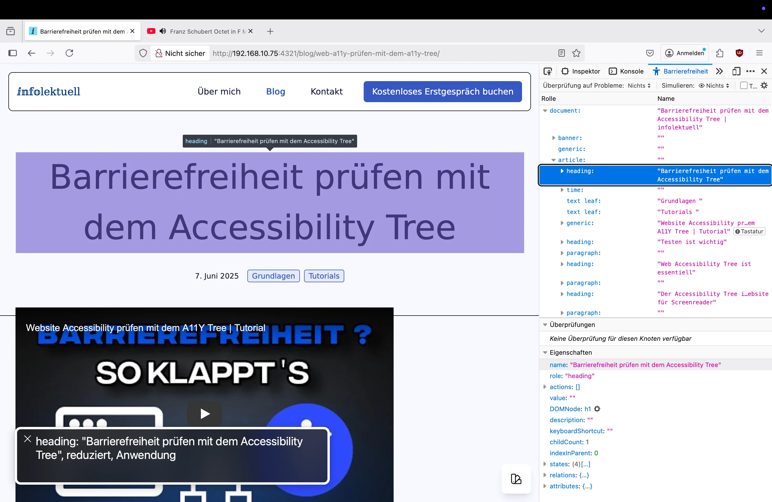 Barrierefreiheitsansicht in Firefox für diesen Artikel mit ausgewählter Titelüberschrift
